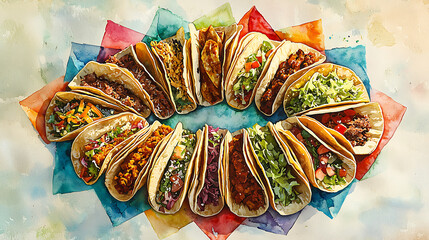 Colorful Taco Fiesta A Vibrant Display of Mexican Cuisine for Cinco de Mayo Celebrations and Culinary Inspiration
