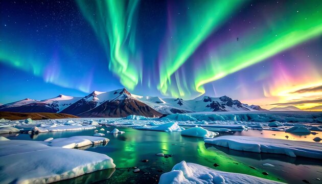 Arctic Aurora Borealis: Glacial Landscape - Aurora Borealis Photogr.