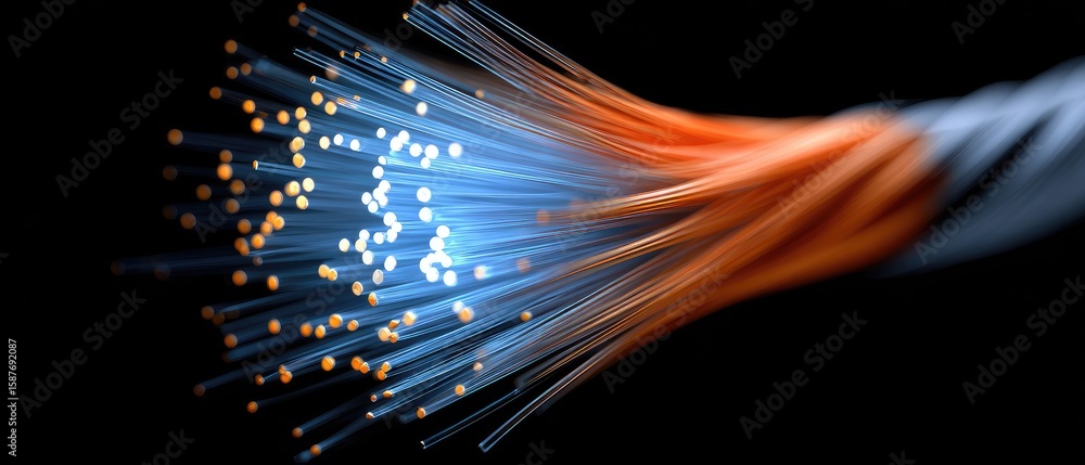 Aufkleber fiber optic data-transfer concept. dynamic abstract representation of technology with flowing lines 