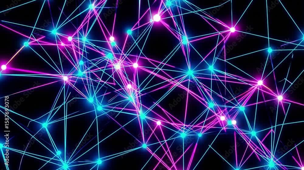 Poster abstract network connection, glowing lines and nodes, digital technology background