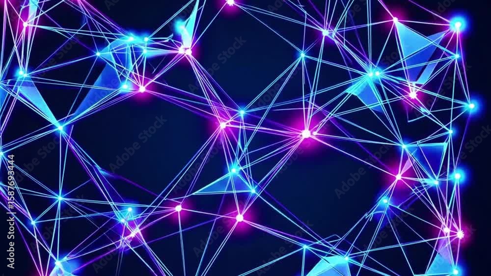Poster a vibrant and intricate network of interconnected nodes and lines forming a complex, futuristic desi