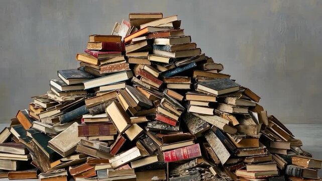 A large pile of old books