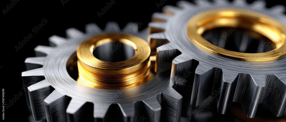 Poster metallic gears engineering torque concept. close-up of metallic gears displaying intricate details a