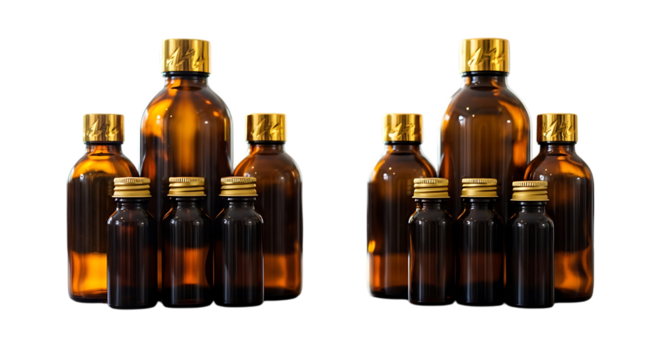 Amber glass bottles with gold caps small bottles large bottles