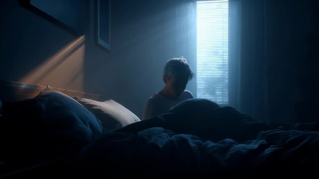 A gentle morning light casts a serene glow, illuminating a cozy bedroom. A sleeper stirs peacefully under warm blankets, embracing the tranquil atmosphere.