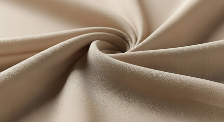 Soft, beige fabric swirled, showing texture and drape.