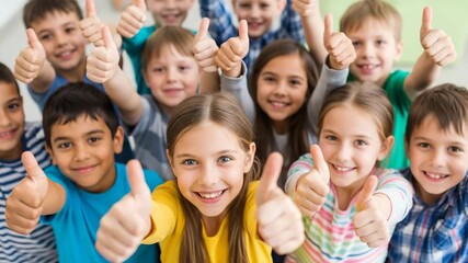 A group of happy children give thumbs up