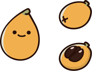 可愛いびわのキャラクターとカットされたびわのイラスト