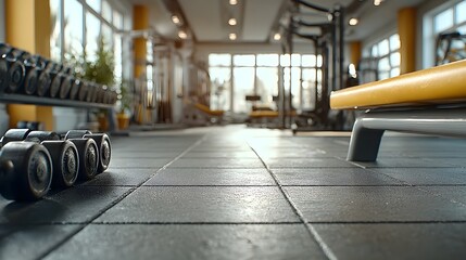 Heller Trainingsbereich mit Freihanteln und modernen Geräten im Fitnessstudio
