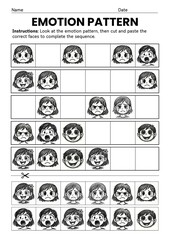 Emotion Pattern Cut and Paste Worksheets for Kindergarten to Grade 3, Feelings Recognition, SEL Activity, Social Emotional Learning, Back to school