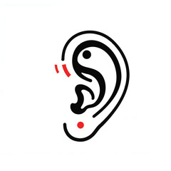 Minimalist ear illustration with red accent on white background, symbolism