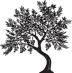 Obraz premium Black and white vector silhouette of a tree with seasonal leaves and artistic design elements