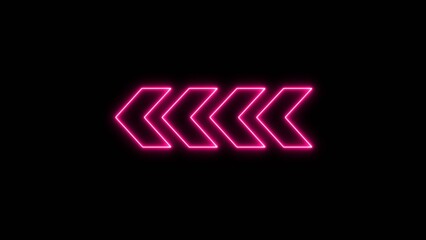 Neon arrow symbol icon. Flashing neon icon to the left arrow. Arrow direction sign on black background.