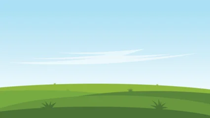 Fototapeten Bauernhof green nature filed with blue sky. landscape cartoon scene background  © piggu