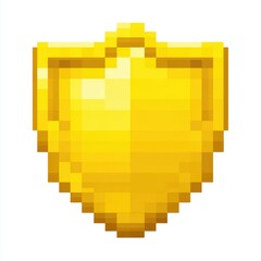 Fototapeta premium Pixel Art Gold Shield 8 Bit Style Video Game Award Icon