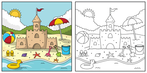 Toys On The Beach Coloring for Kids.