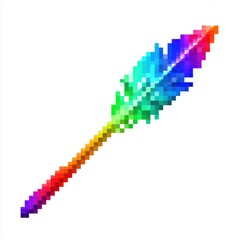 Pixel Art Rainbow Feather on White Background