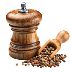 Wooden Pepper Grinder With Multicolored Peppercorns Scoop