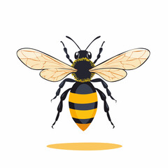 Fototapeta premium Flying bee shown in dynamic pose, with wings lifted and body angled in motion, drawn in clean vector form.