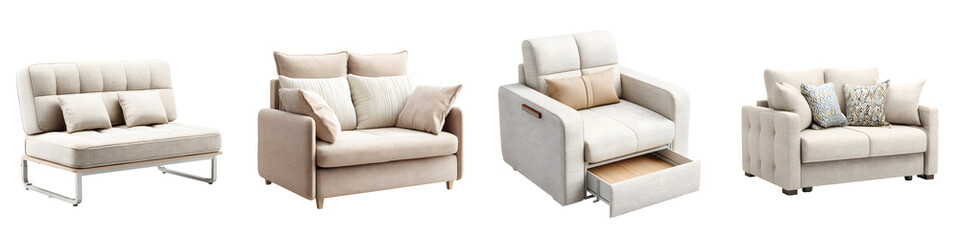 Fototapeta premium Convertible Sofa Bed Collection Isolated on White Background