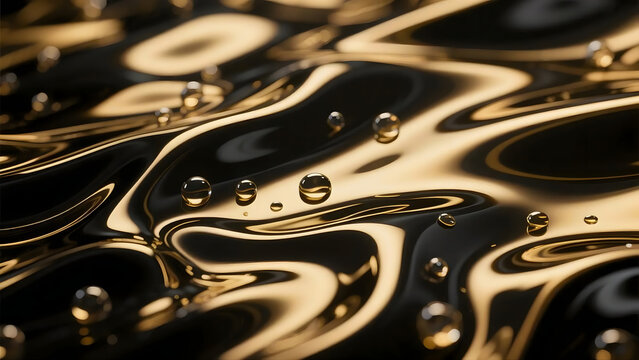 Energetic Black and Gold Liquid Texture in Motion - Futuristic Surface Design
