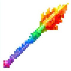 Fototapeta premium Rainbow Pixel Art Spear with Fiery Tip