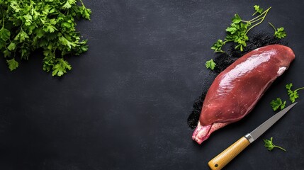Raw game meat with herbs