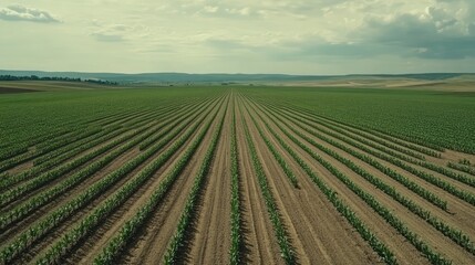 Aerial view of crop rows in agriculture field
