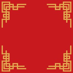 Chinese frame vector. Red background with gold border for invitation, greeting, wedding. Chinese traditional template with place for your text.