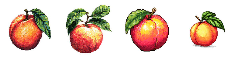 Watercolor Peach Collection Isolated on White Background