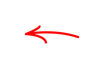 Simple red hand drawn arrow pointing left isolated on transparent background
