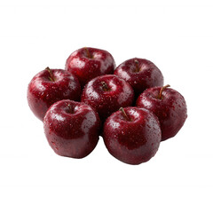 Obraz premium A cluster of fresh red apples with droplets of water, showcasing their vibrant color and tempting appearance, perfect for promoting healthy eating.