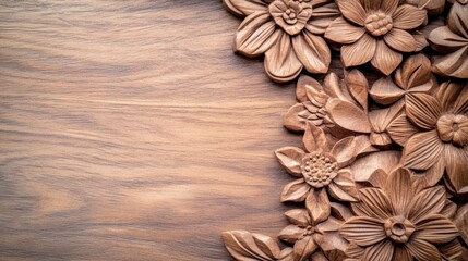 Carved floral design on wooden panel