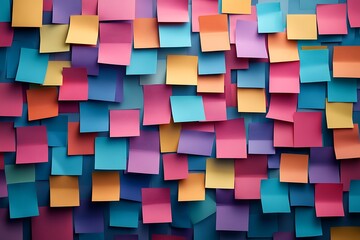 A dense arrangement of colorful sticky notes creating a vibrant textured background