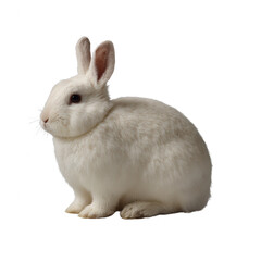 Obraz premium A cute white rabbit sitting elegantly, showcasing its soft fur and expressive ears against a white isolated background.