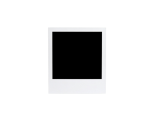 Vintagestyle blank white instant photograph frame with empty black space for an image.