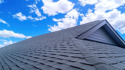 Gray shingle roof against a blue sky