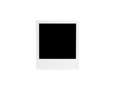 Vintagestyle blank white instant photograph frame with empty black space for an image.