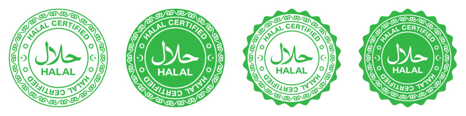 Halal food certified icon. Halal food labels Icon. Halal icon, Vector illustration. Kazakh ornament.