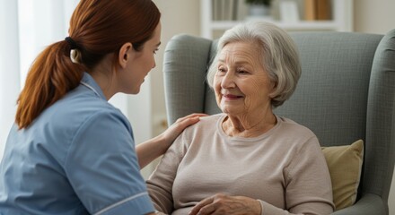 Elderly caregiver compassion scene in a home setting