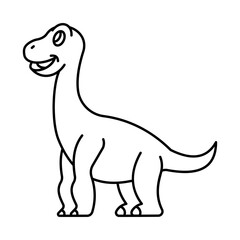 Cute Dinosaur Brachiosaurus Outline Cartoony Illustration