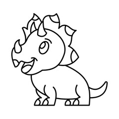 Cute Dinosaur Triceratops Outline Illustration