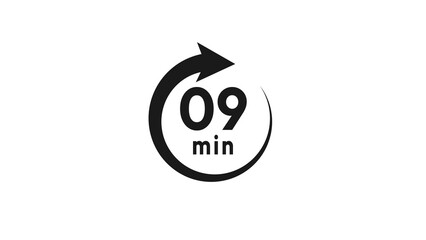 9 minutes countdown timer clock illustration.