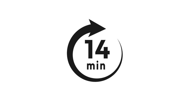 14 minutes countdown timer clock illustration.