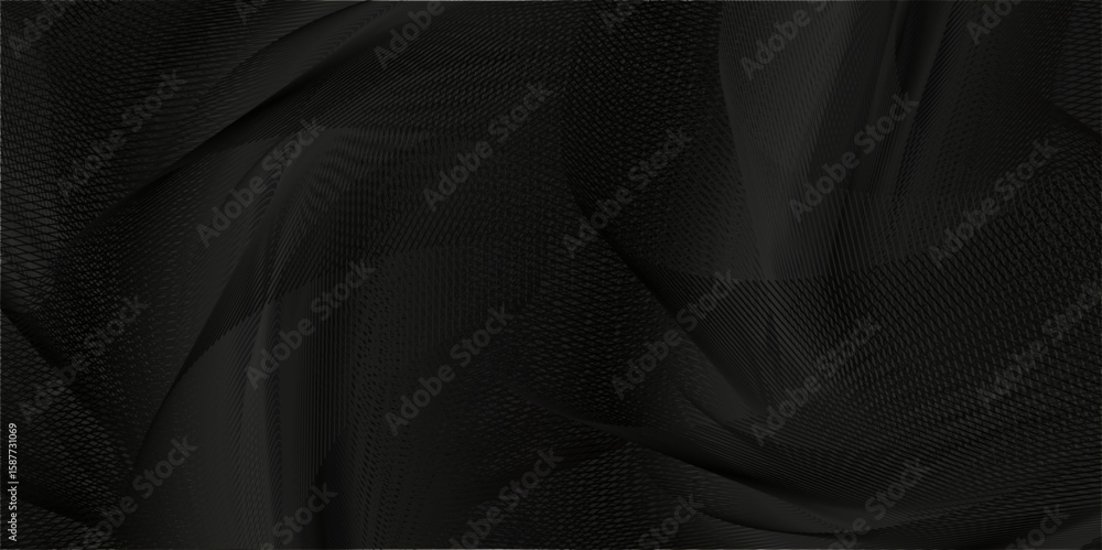 Poster A grid-like pattern adding complexity., The dark background enhances the bold, wave-like patterns in varying shades of dark gray and black.