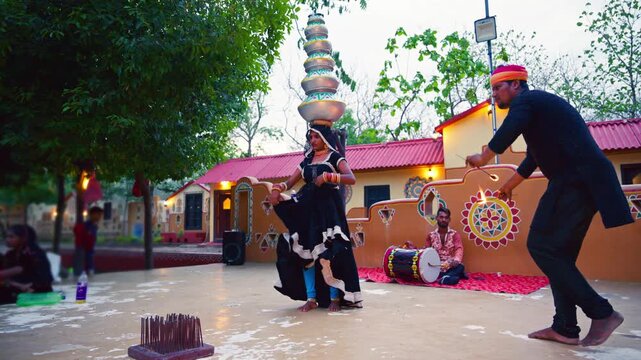 Turbaned Man Perform Fire Dance in Cultural fest