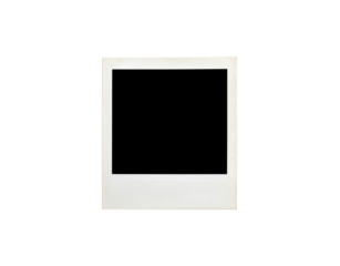 Aged white instant photo frame with a blank black center and textured border.