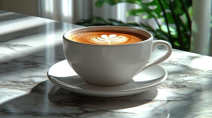 Aromatic coffee latte in a white cup