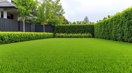 Residential lawn with hedging and trees