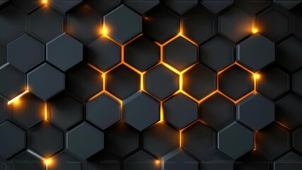 Glowing orange light shines through dark hexagon pattern creating futuristic abstract background with dynamic glowing orange light and dark hexagonal - Powered by Adobe